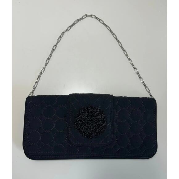 Vera Bradley BAROQUE Black Handbag Evening Clutch Flower Quilted Chain Strap - Picture 2 of 5